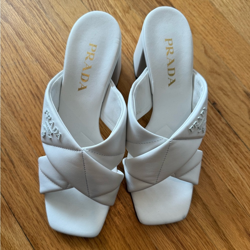 Prada White Mules with Crisscross Straps